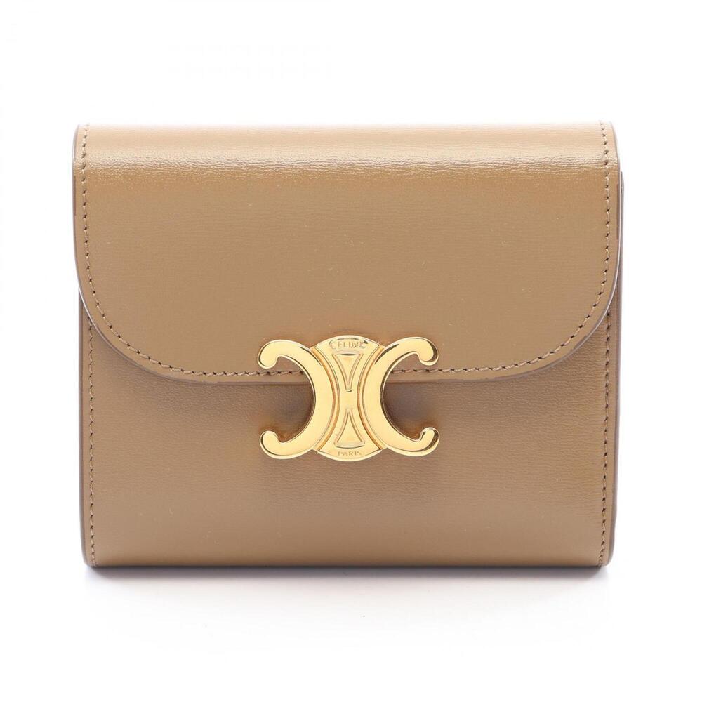 Celine Triomphe Small Flap Wallet, Tri-fold Leather, Women's, Gray